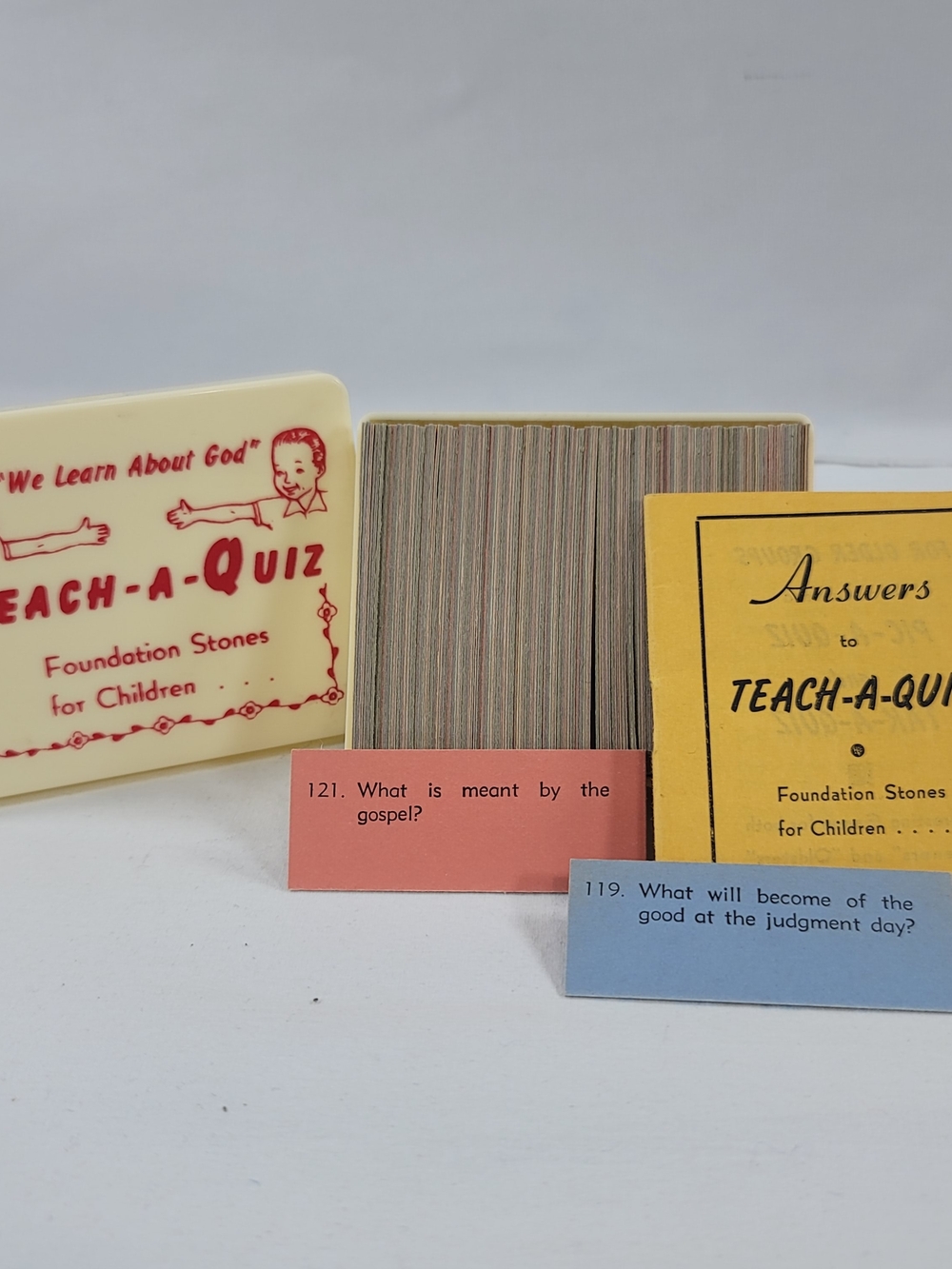 Vintage Teach-A-Quiz We Learn About God Bible Game Sunday School Card Game & Box